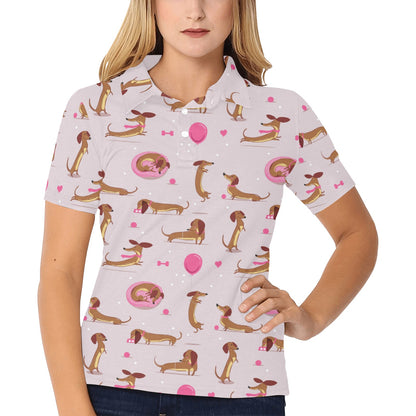 Dachshund Pattern Print Design 10 Women's Polo Shirt
