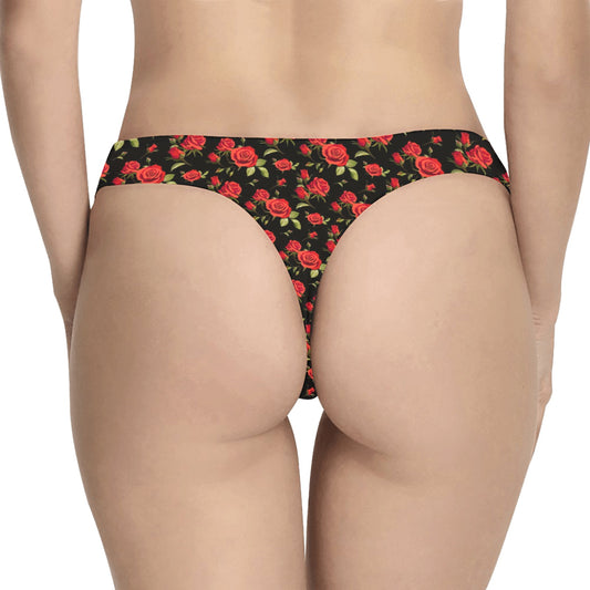 Red Rose Themed Print Women's Thongs