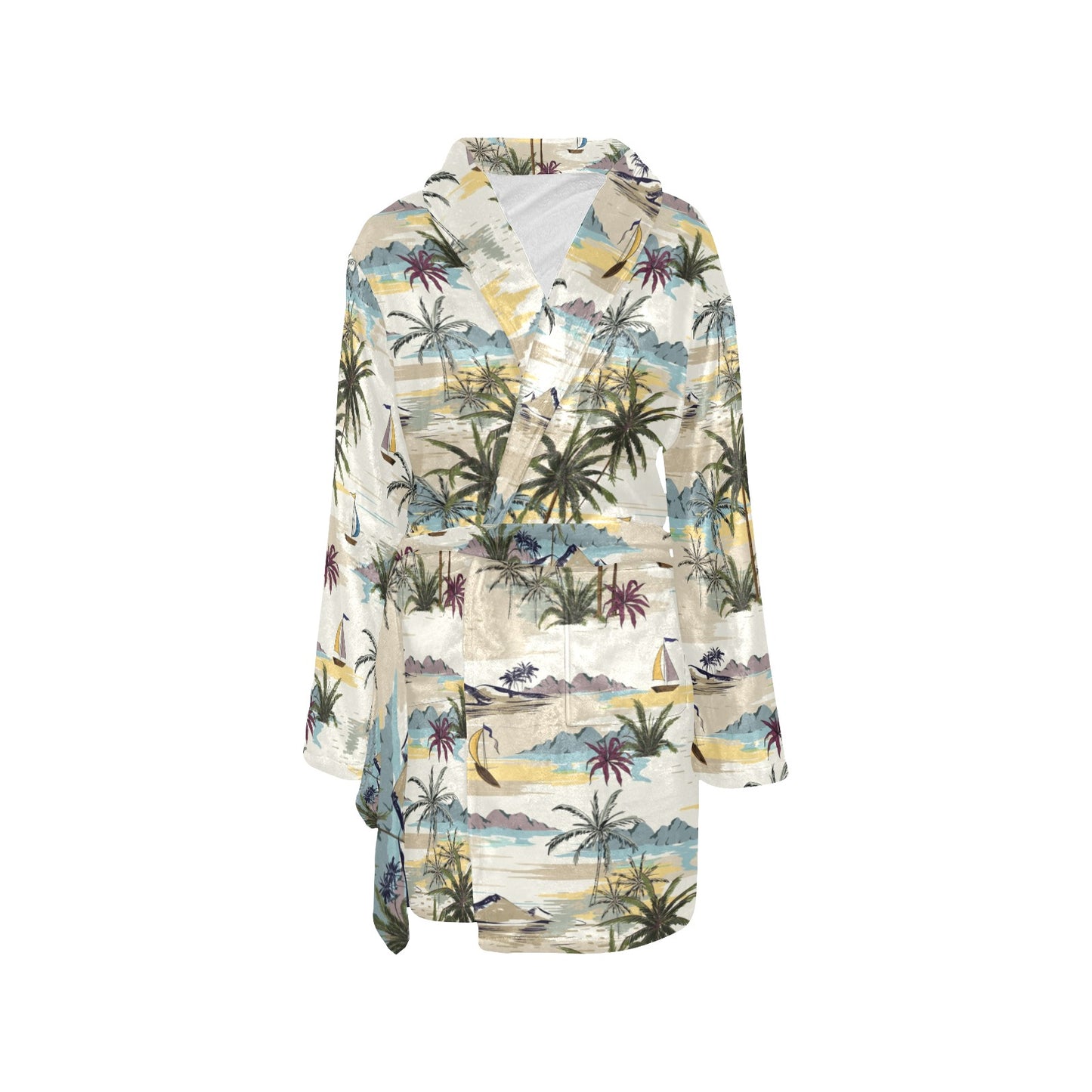 Palm Tree Beach Print Women's Fleece Robe