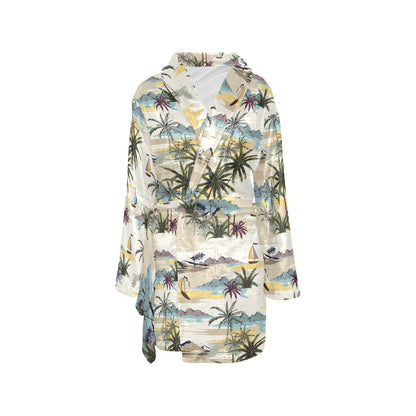 Palm Tree Beach Print Women's Fleece Robe