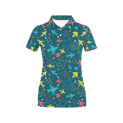 Airplane Pattern Print Design 05 Women's Polo Shirt