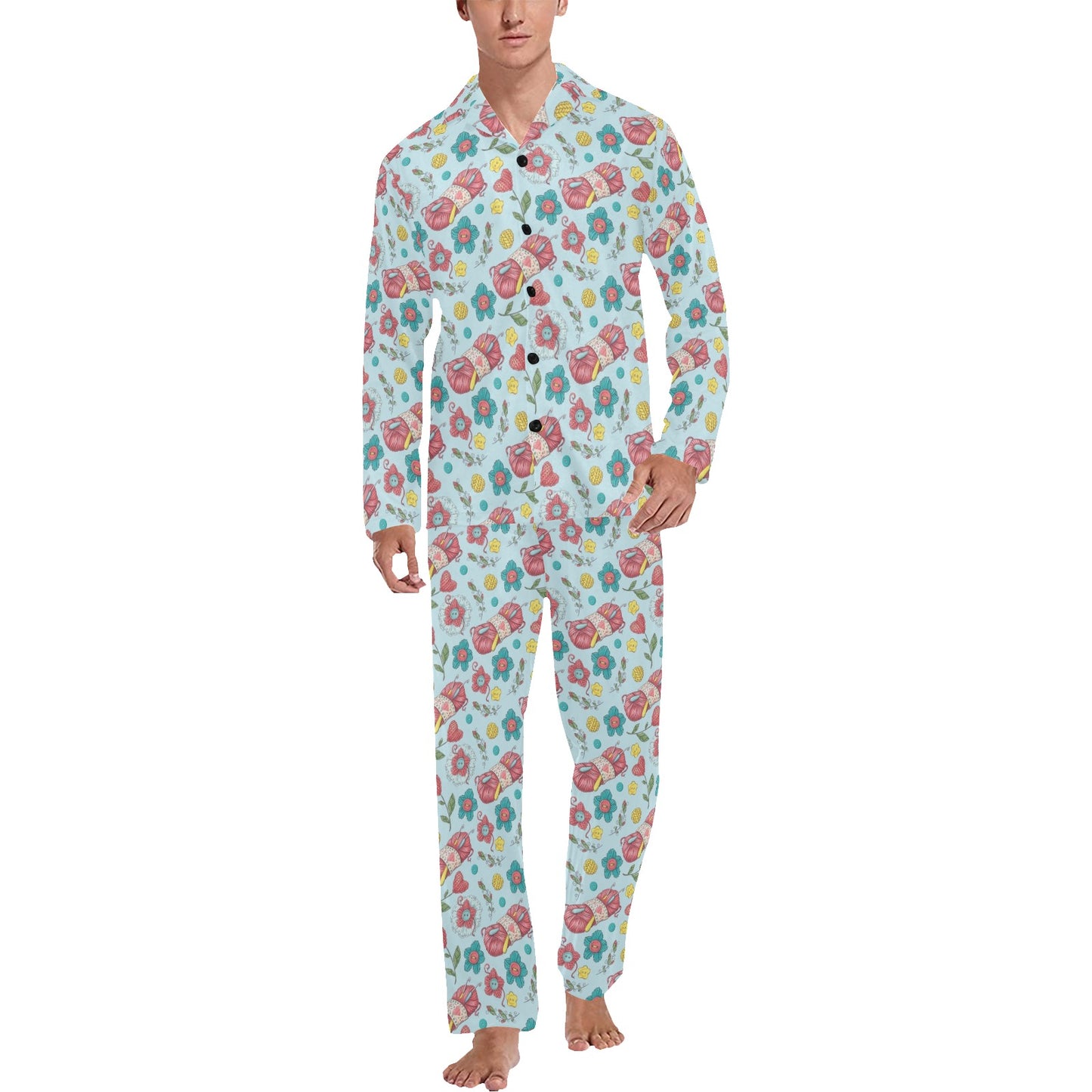 Crochet Pattern Print Design 01 Men's Long Pajama Set