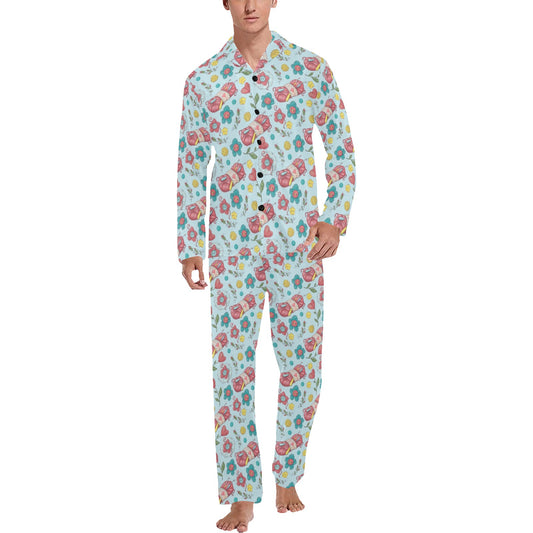Crochet Pattern Print Design 01 Men's Long Pajama Set