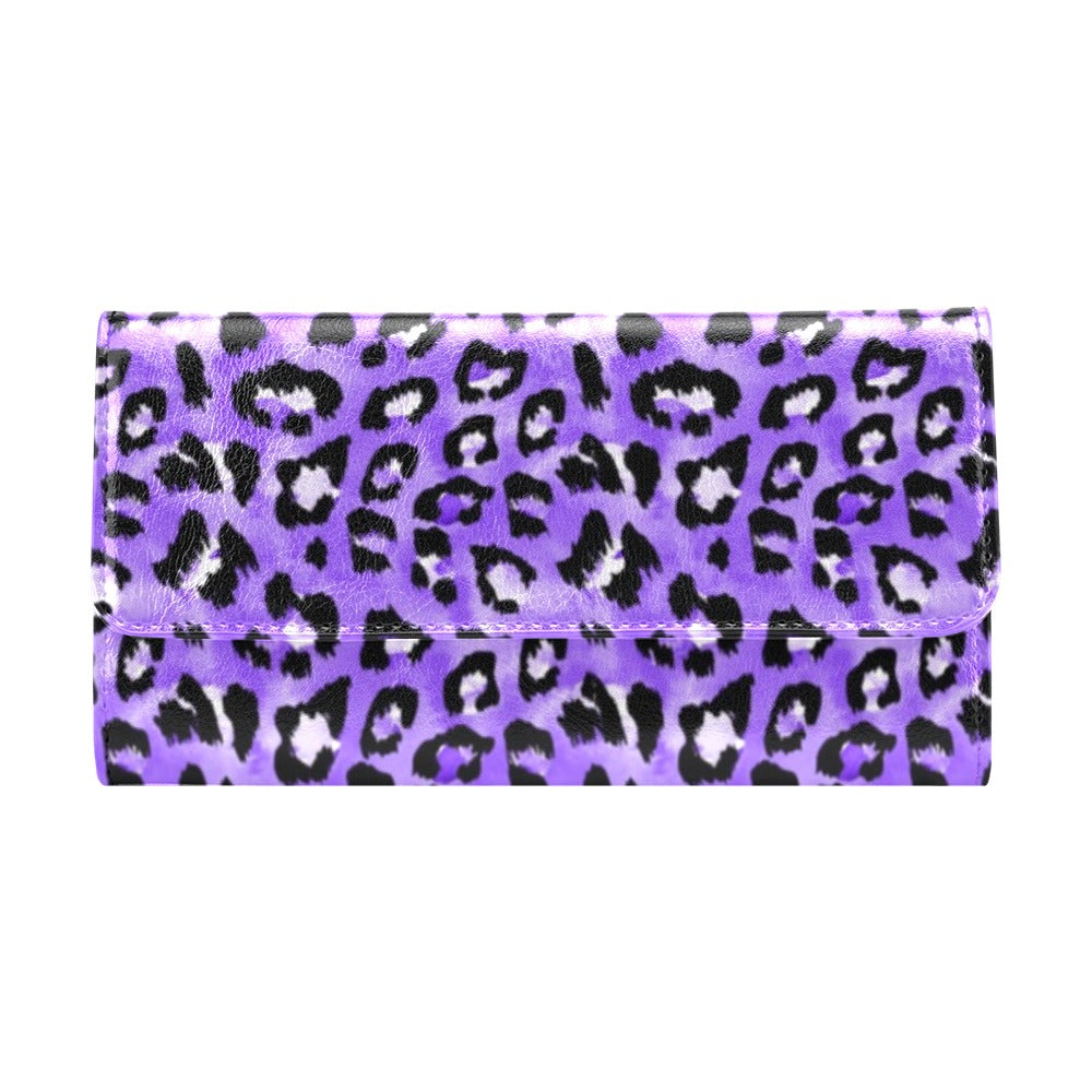 Leopard Purple Skin Print Women's Trifold Wallet
