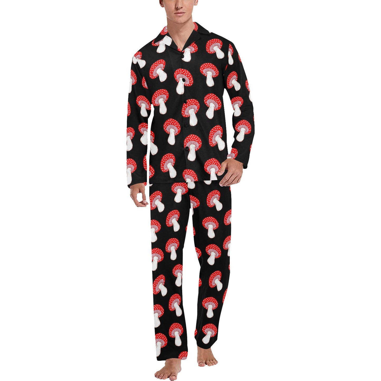 Mushroom Pattern Print Design A02 Men's Long Pajama Set