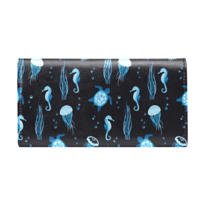 Sea Turtle Jelly Fish Sea Horse Print Design LKS3014 Women's Trifold Wallet