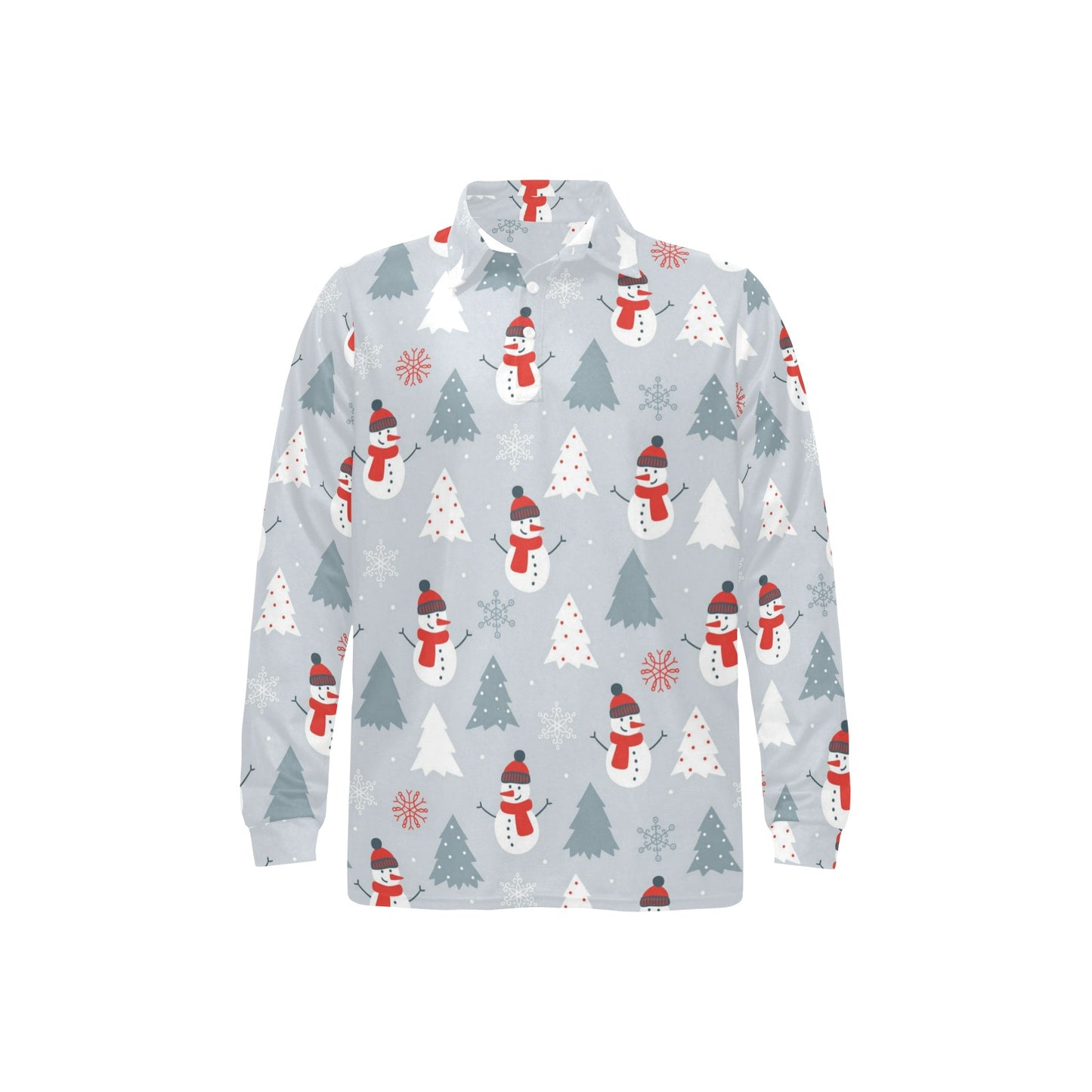 Snowman Print Design LKS302 Long Sleeve Polo Shirt For Men's