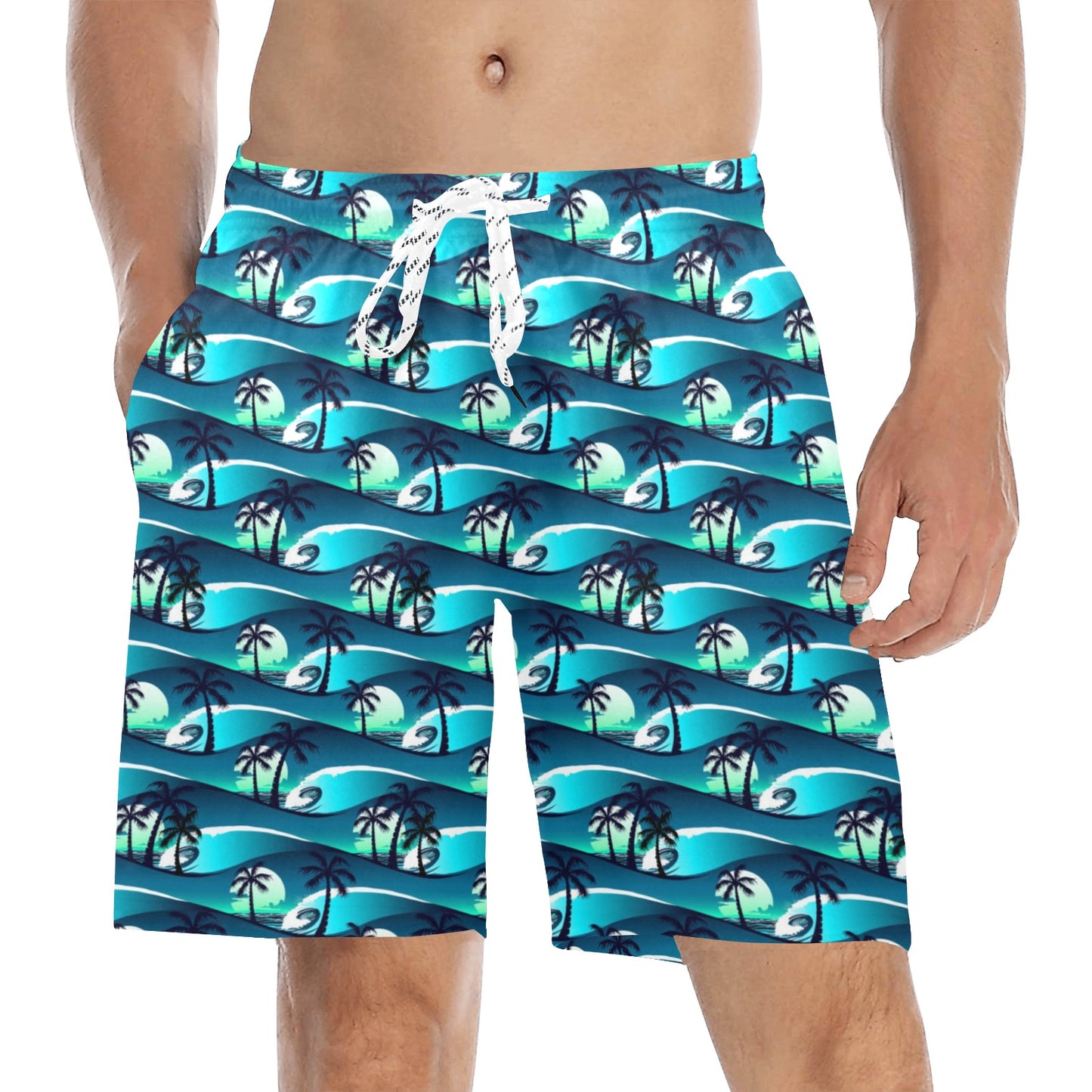 Beach Wave Design Print Men's Swim Trunks Beach Shorts