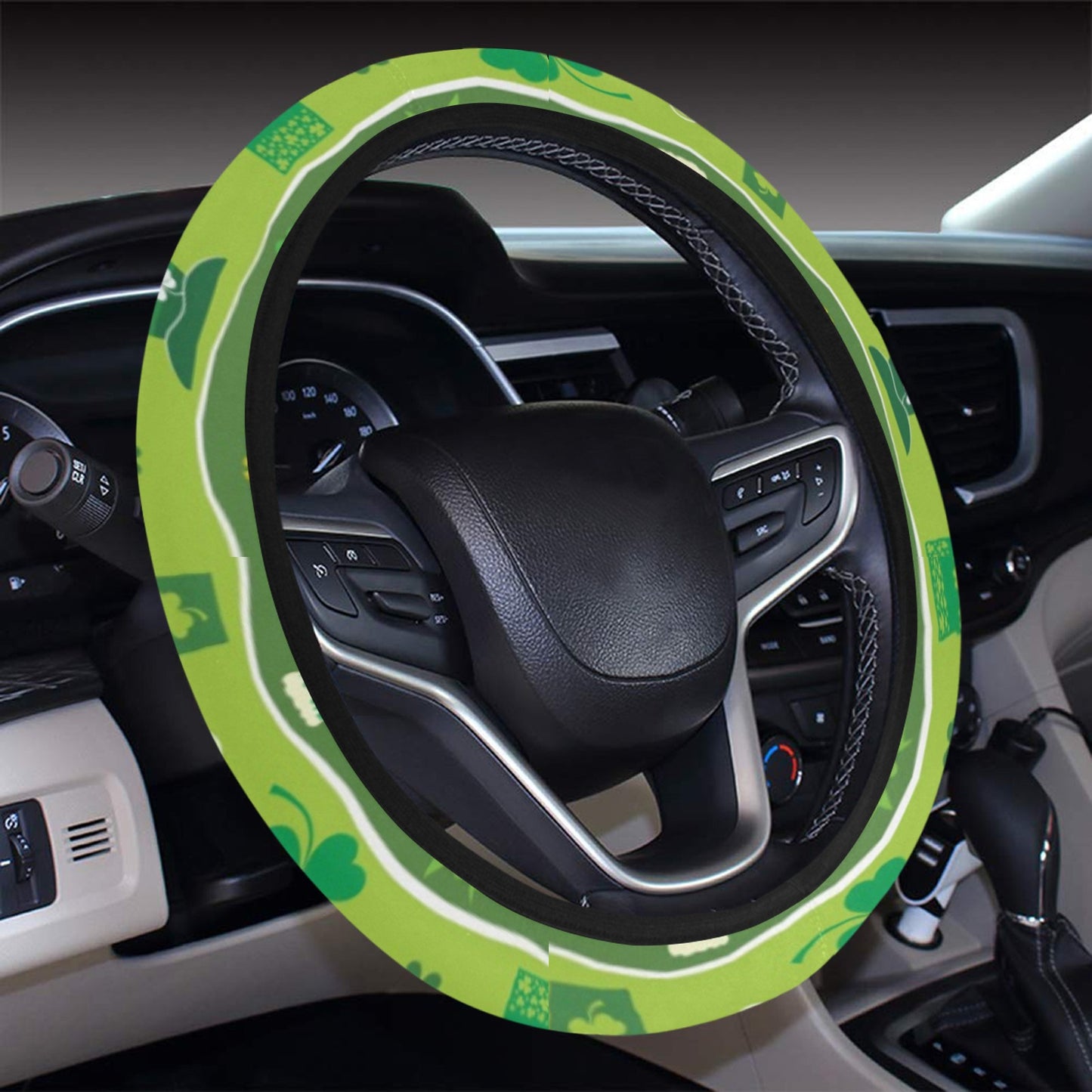 Shamrock Print Design LKS303 Steering Wheel Cover with Elastic Edge