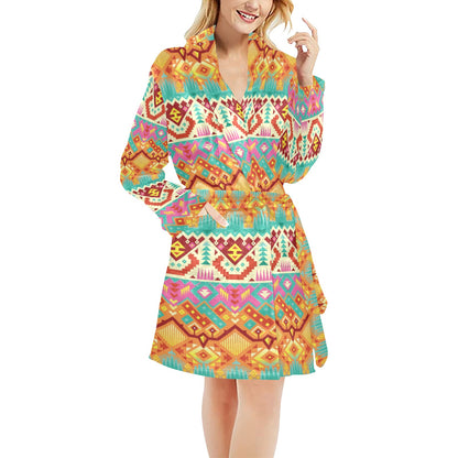 Aztec Pattern Print Design 03 Women's Fleece Robe