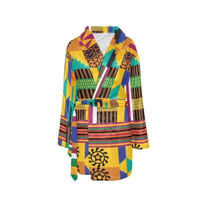 Kente Pattern Print Design 03 Women's Fleece Robe
