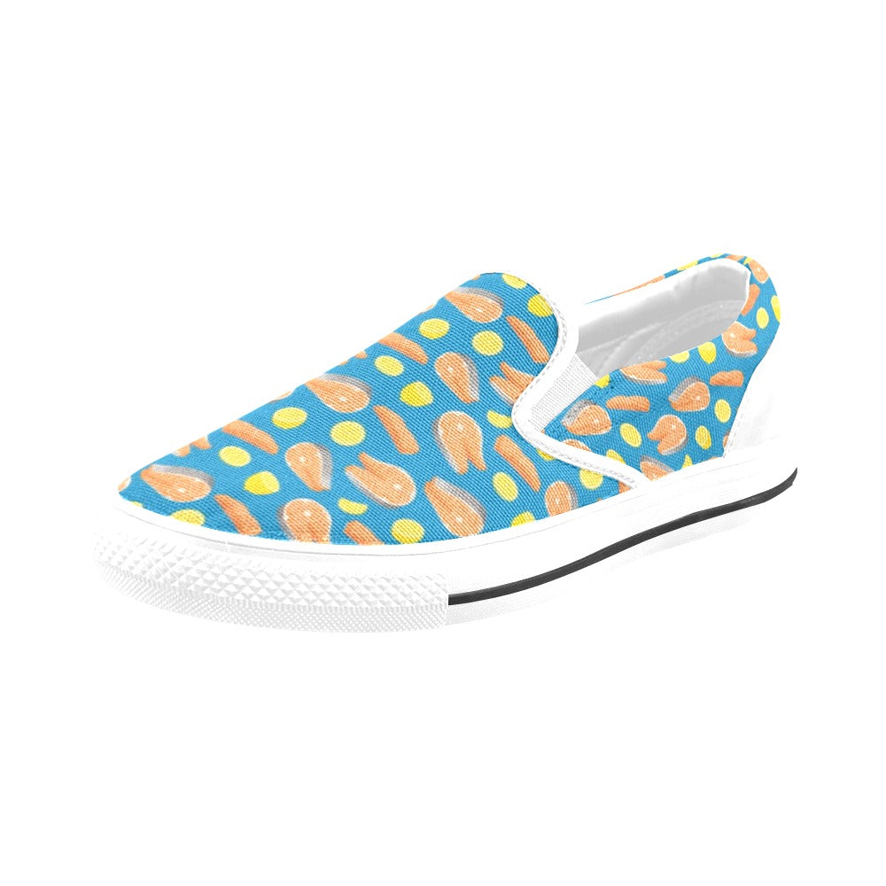 Salmon Steak With Lemon Print Design LKS308 White Slip Ons Canvas Women's Shoes