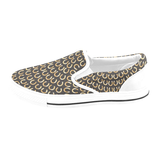 Horseshoe Print Design LKS304 White Slip Ons Canvas Women's Shoes