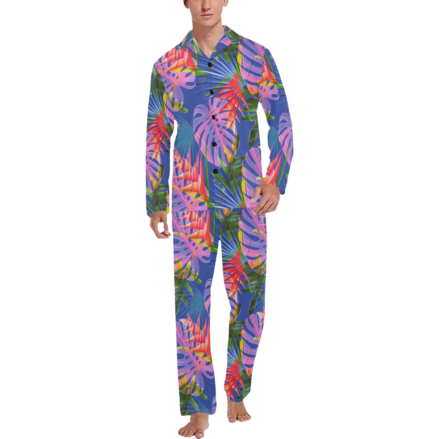 Tropical Flower Pattern Print Design TF025 Men's Long Pajama Set