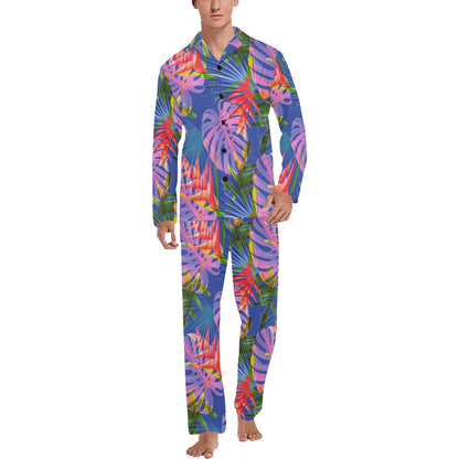 Tropical Flower Pattern Print Design TF025 Men's Long Pajama Set