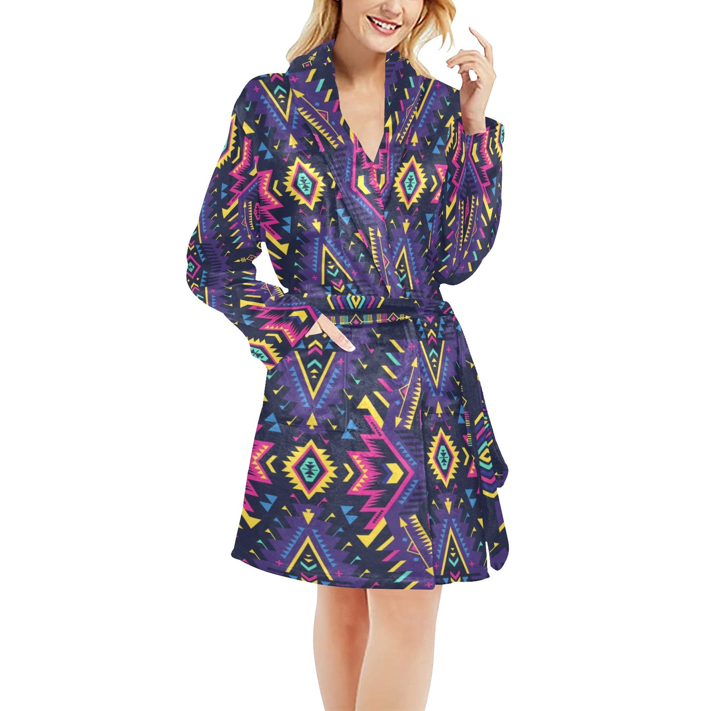 Aztec Pattern Print Design 07 Women's Fleece Robe