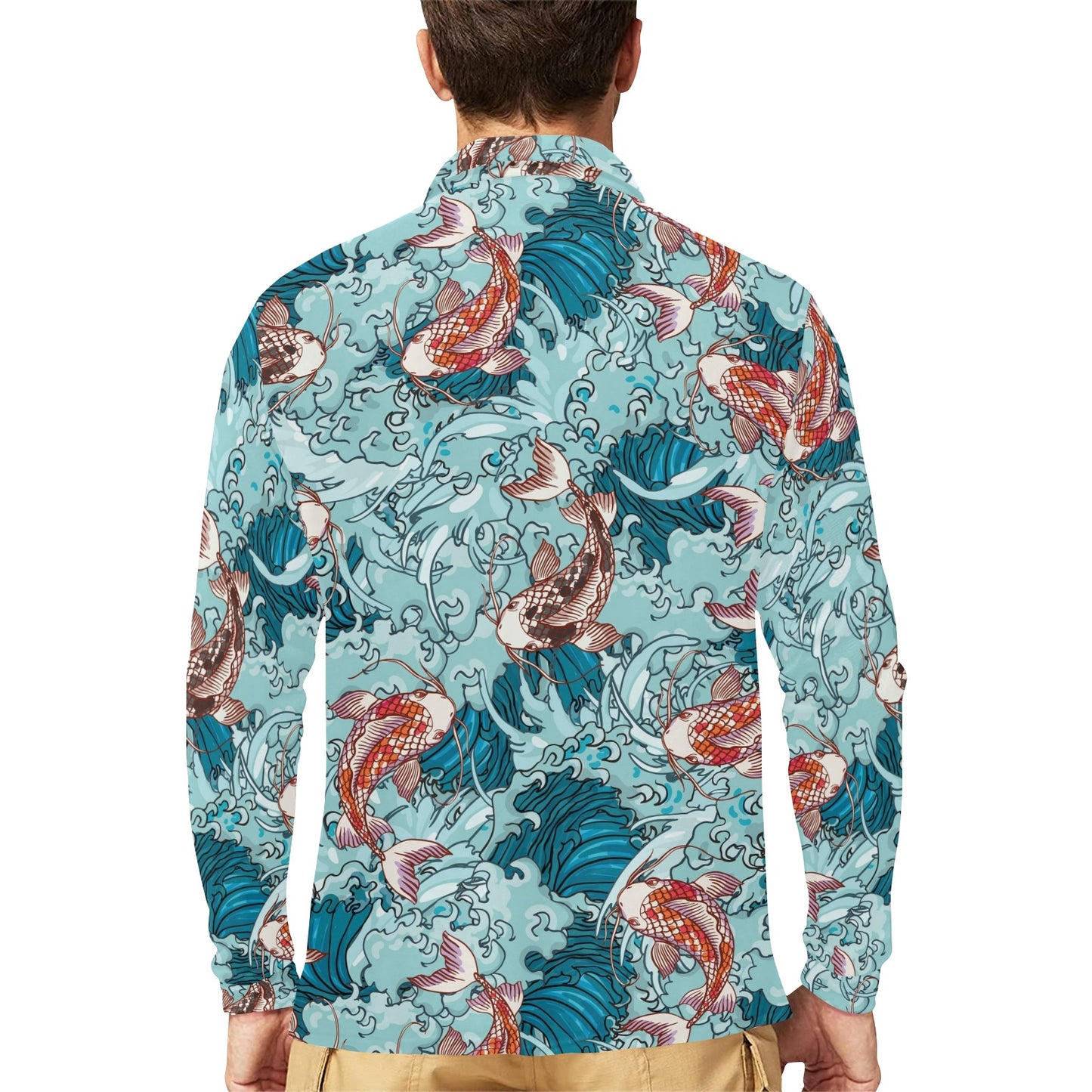 KOI Fish Pattern Print Design 05 Long Sleeve Polo Shirt For Men's