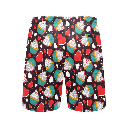 Cupcakes Heart Print Pattern Men's Swim Trunks Beach Shorts