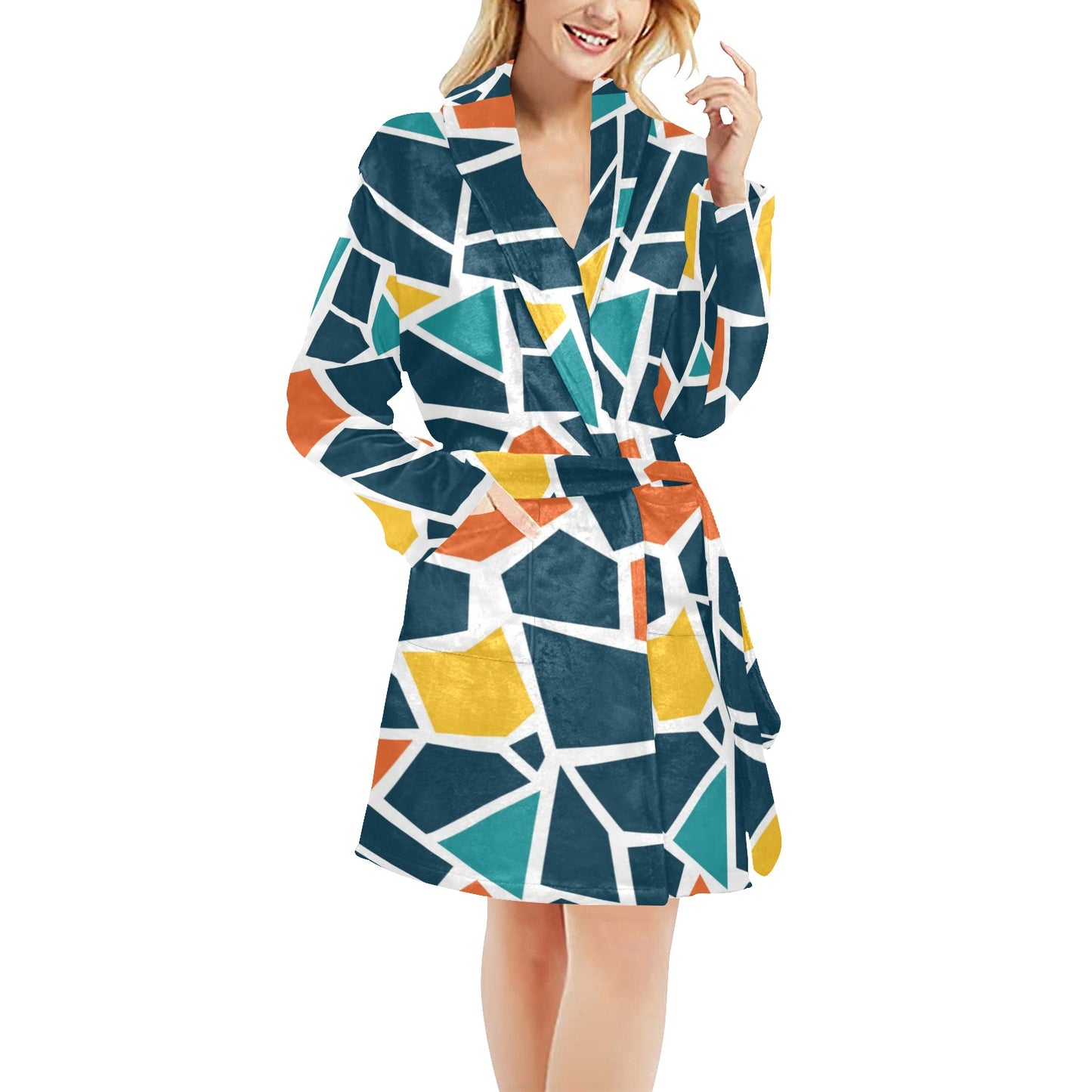 Mosaic Pattern Print Design 02 Women's Fleece Robe