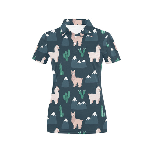 Llama Pattern Print Design 06 Women's Polo Shirt