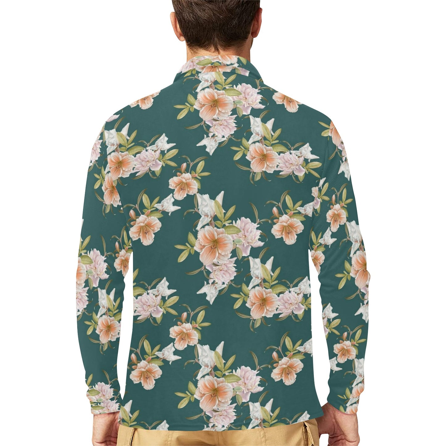 Iris Pattern Print Design IR01 Long Sleeve Polo Shirt For Men's