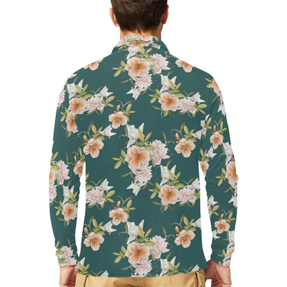 Iris Pattern Print Design IR01 Long Sleeve Polo Shirt For Men's