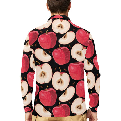 Apple Pattern Print Design AP02 Long Sleeve Polo Shirt For Men's