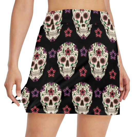 Sugar Skull Print Design LKS304 17" Golf & Pickleball Skort with Pockets