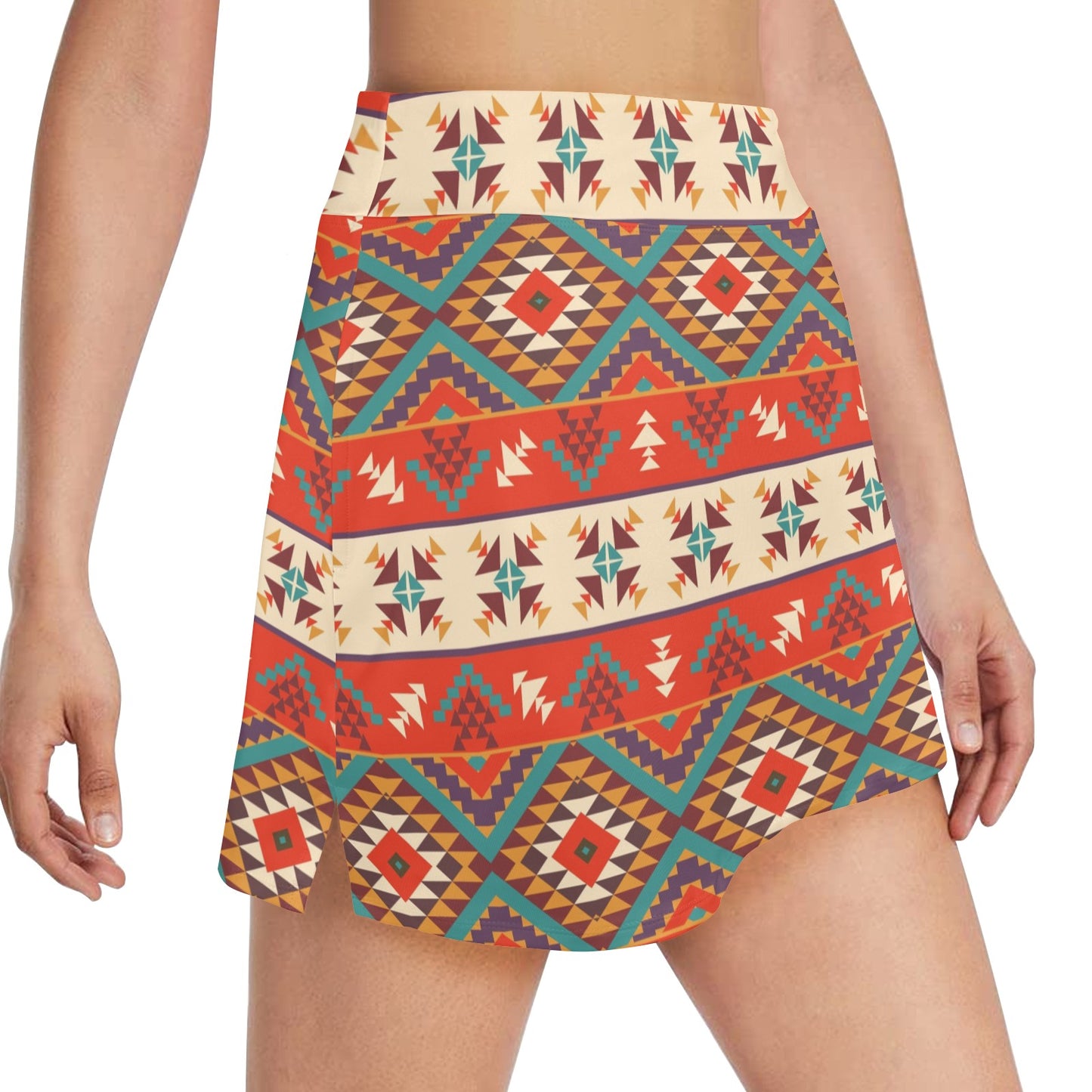 Aztec Red Print Pattern 17" Golf & Pickleball Skort with Pockets