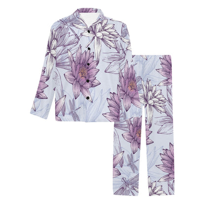 Water Lily Pattern Print Design WL01 Men's Long Pajama Set
