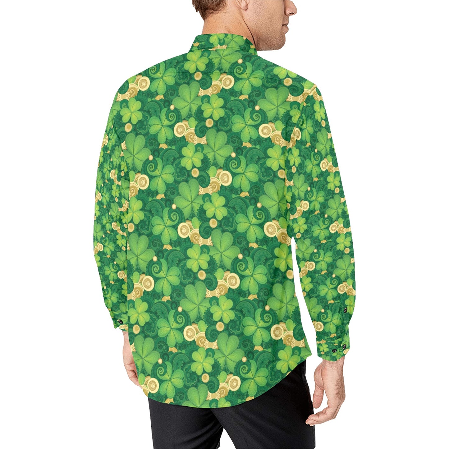 Shamrock Print Design LKS301 Men's Long Sleeve Dress Shirt