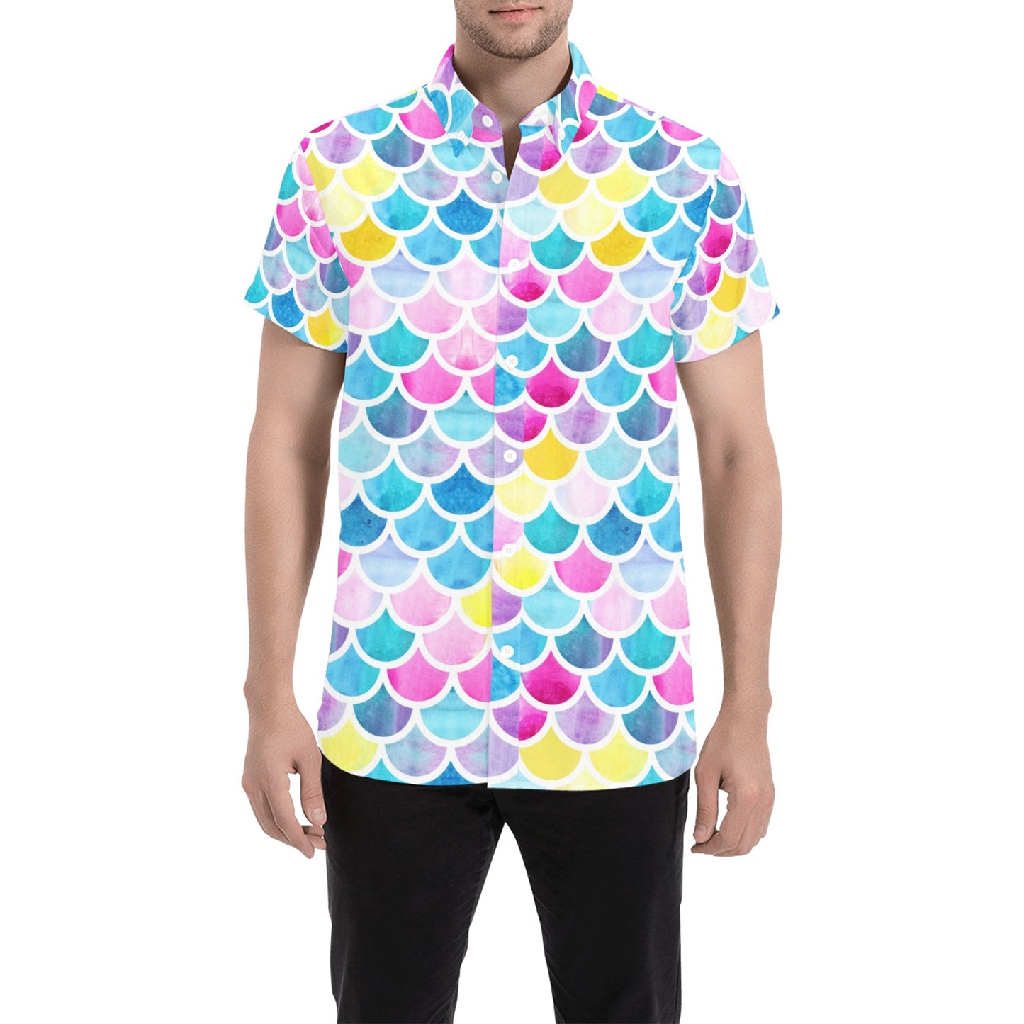 Scales Print Design LKS402 Men Short Sleeve Button Up Shirt