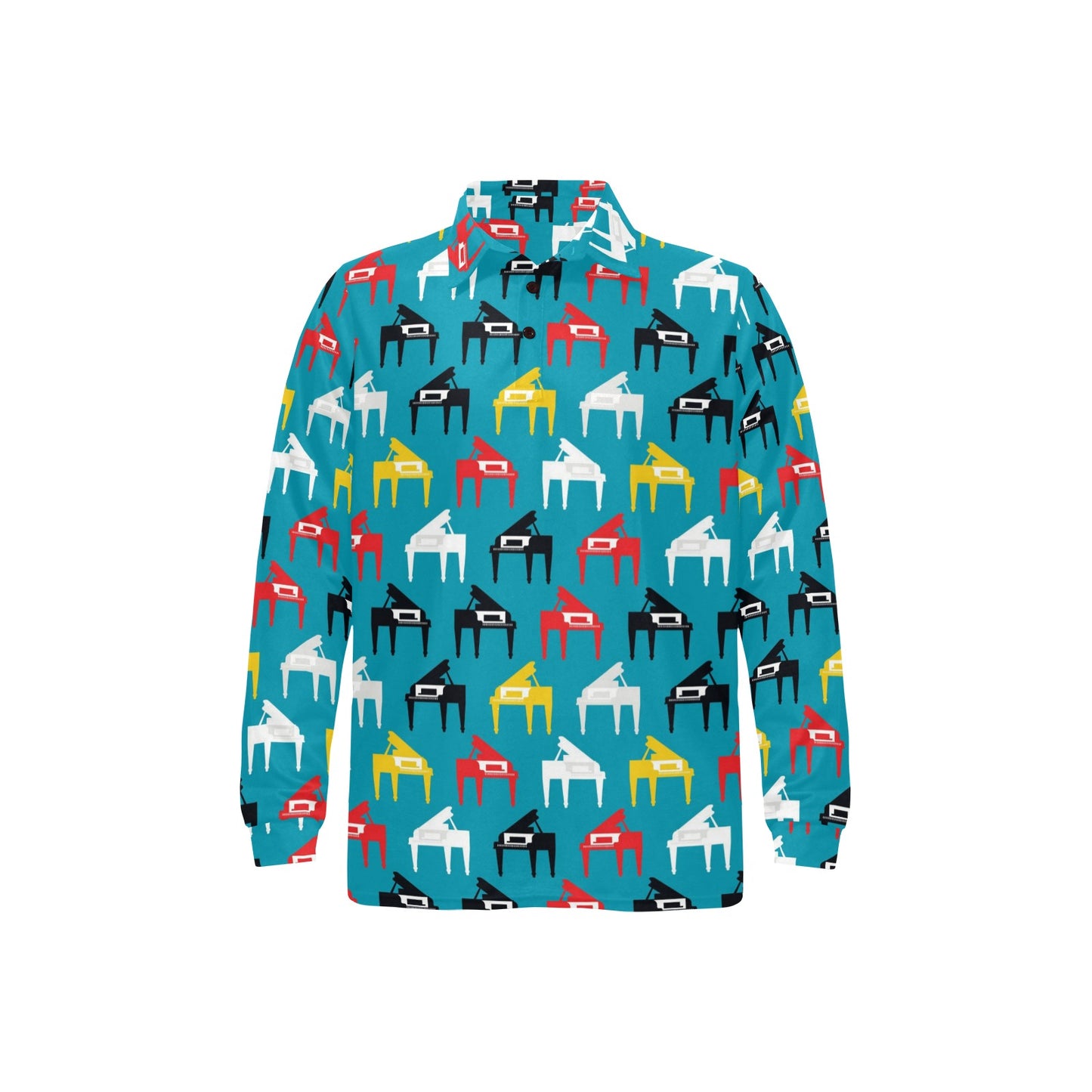 Piano Print Design LKS403 Long Sleeve Polo Shirt For Men's