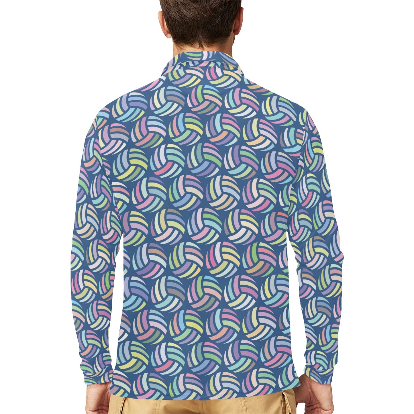 Volleyball Print Design LKS301 Long Sleeve Polo Shirt For Men's