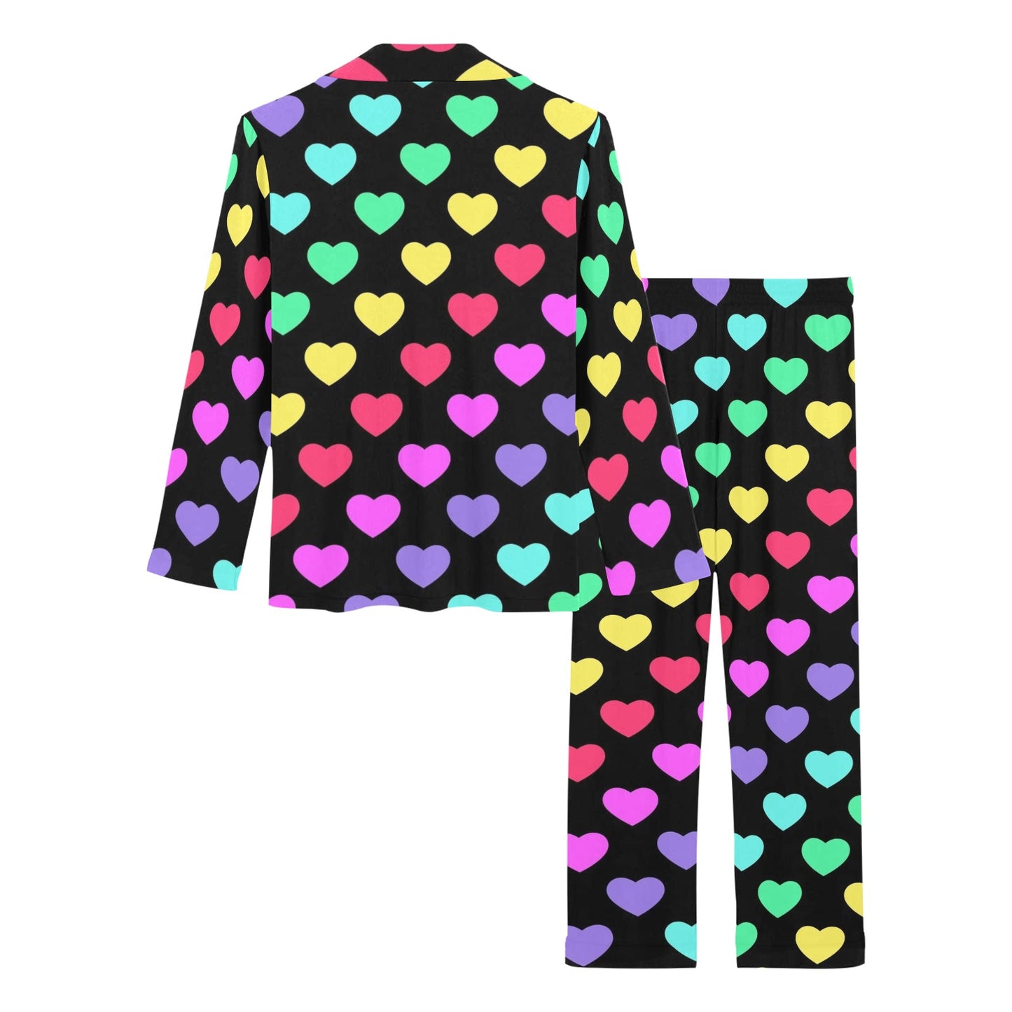 Heart Rainbow Pattern Print Design HE02 Women's Long Pajama Set