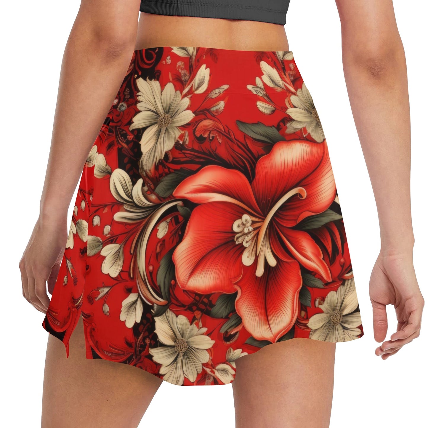 Red Bandana Hibiscus Women's Golf Skirt with Pocket