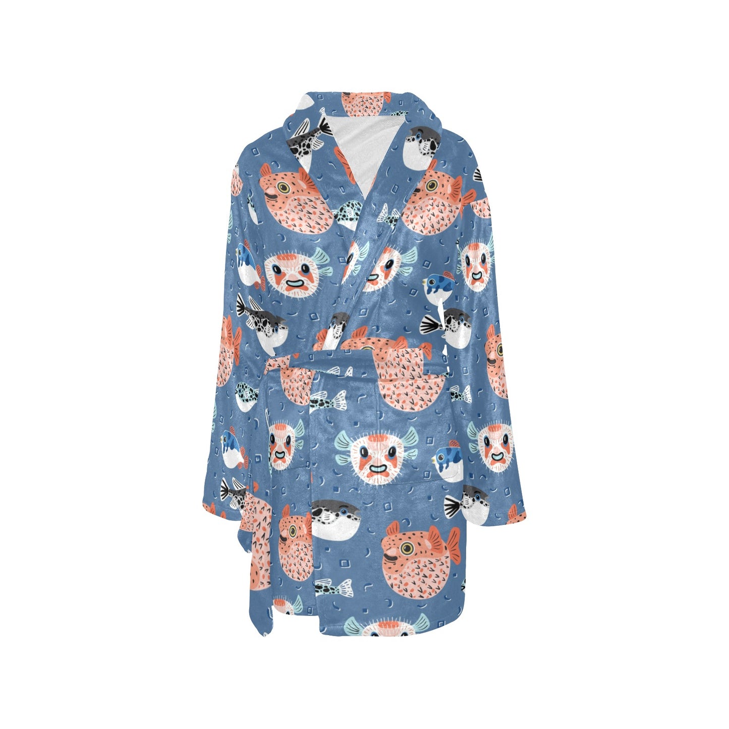 Fugu Pattern Print Design 02 Women's Fleece Robe