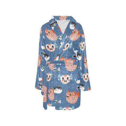 Fugu Pattern Print Design 02 Women's Fleece Robe