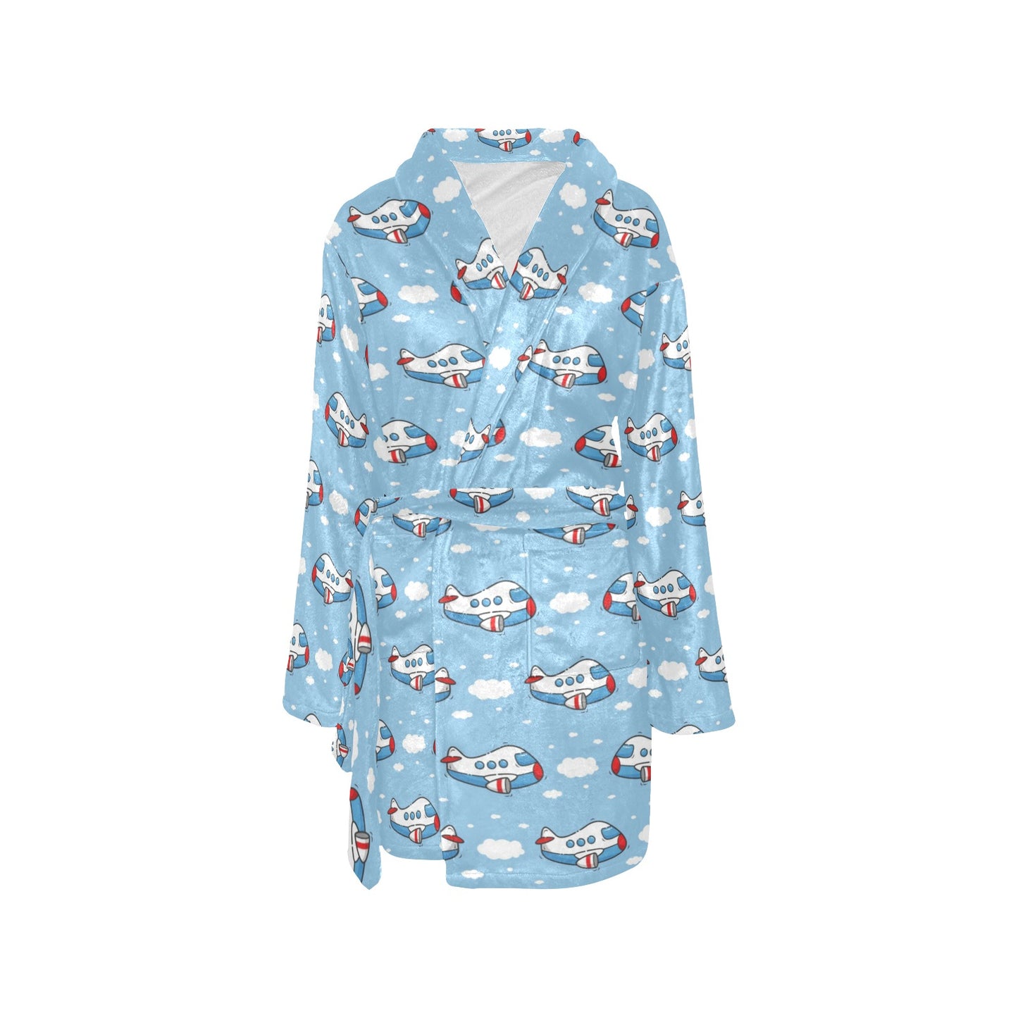 Airplane Cartoon Pattern Print Design 07 Women's Fleece Robe