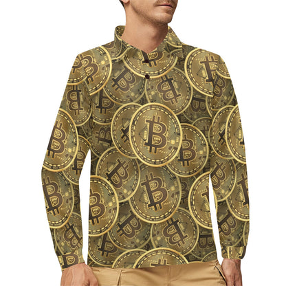 Bitcoin Pattern Print Design DO01 Long Sleeve Polo Shirt For Men's