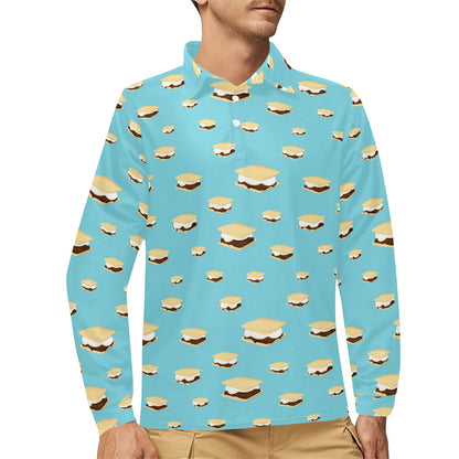 S_Mores Print Design LKS302 Long Sleeve Polo Shirt For Men's