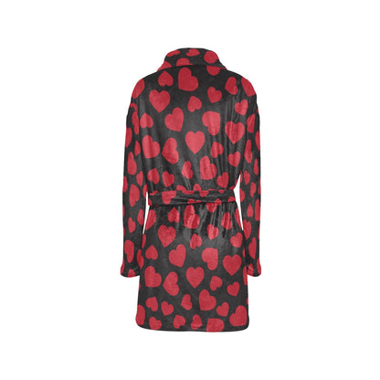 Heart Red Pattern Print Design HE01 Women's Fleece Robe