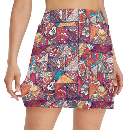 Patchwork Print Design LKS401 17" Golf & Pickleball Skort with Pockets