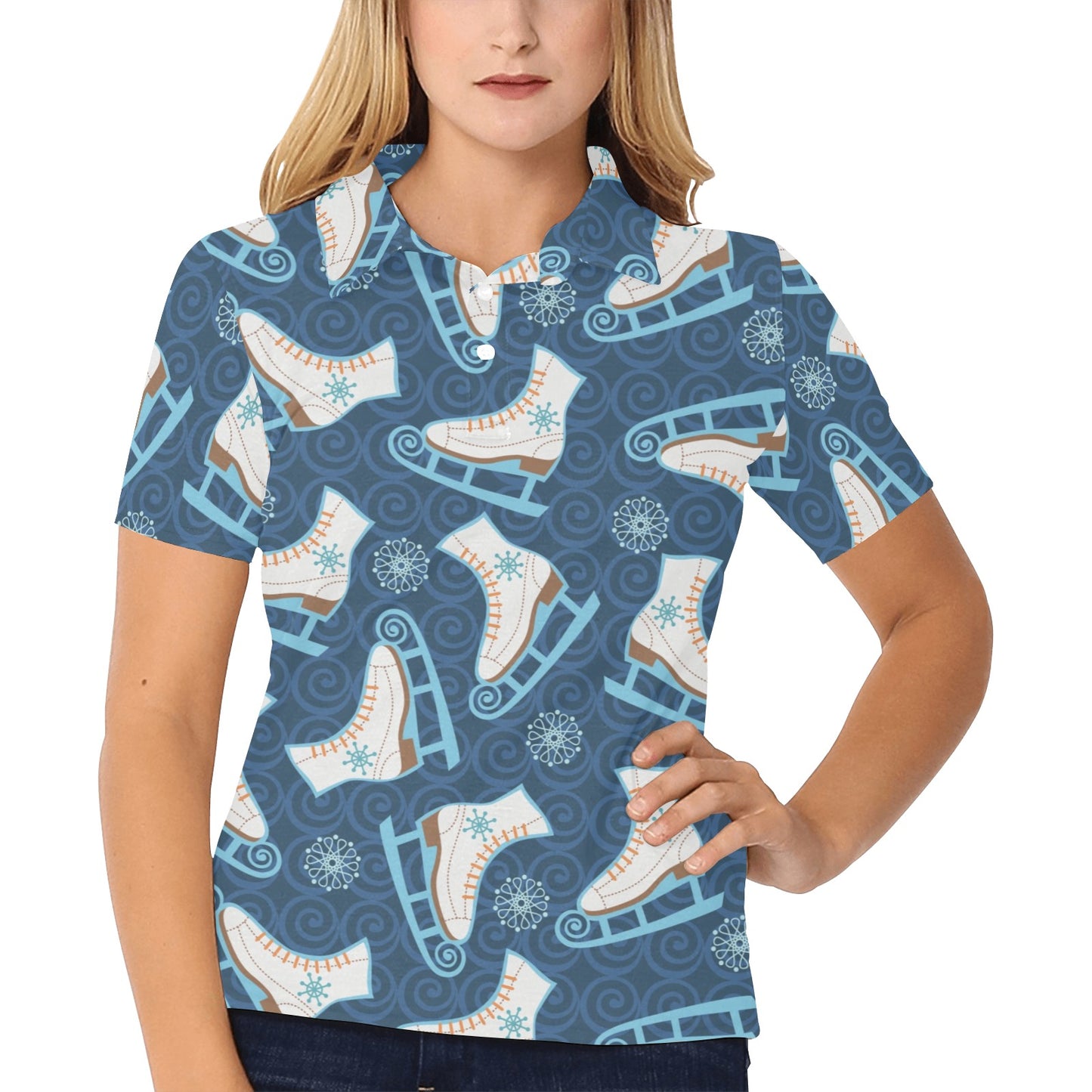 Ice Skate Pattern Print Design 01 Women's Polo Shirt