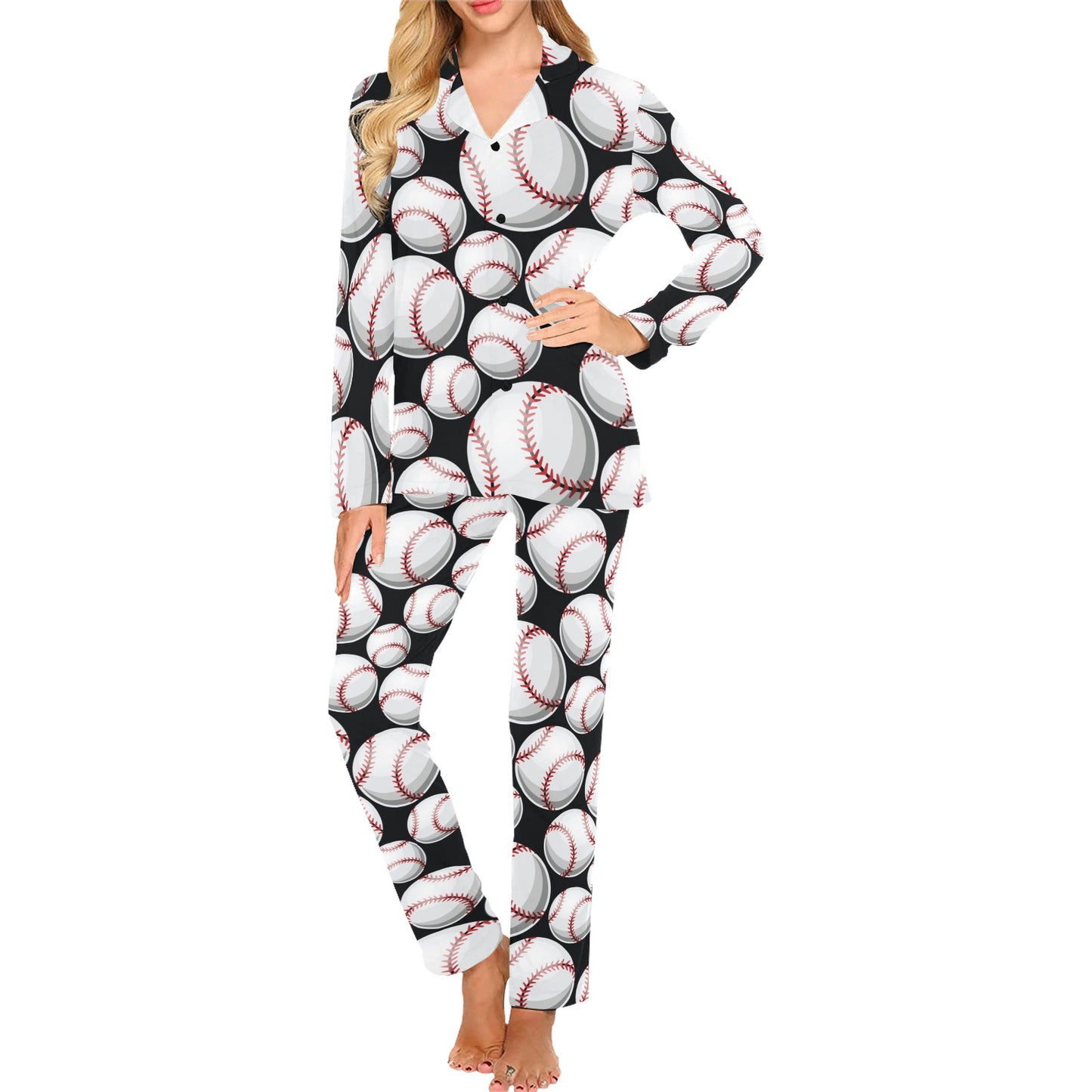 Baseball Black Background Women's Long Pajama Set
