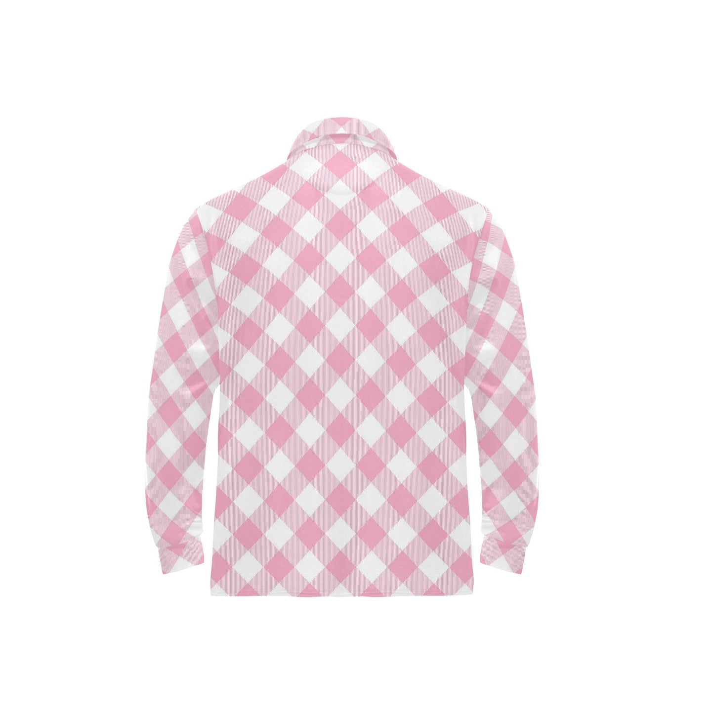 Gingham Pink Pattern Print Design 02 Long Sleeve Polo Shirt For Men's