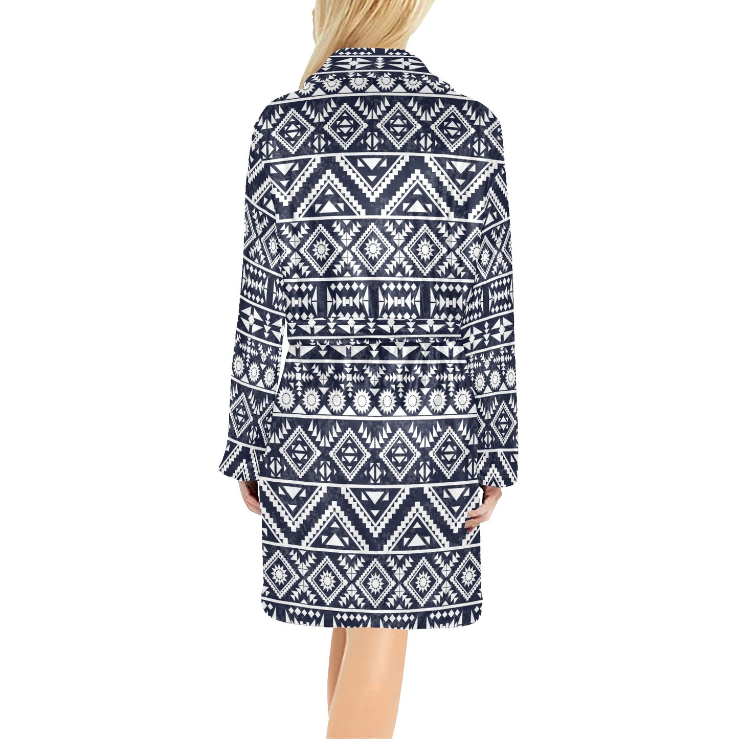 Blue White Tribal Aztec Women's Fleece Robe