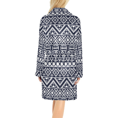 Blue White Tribal Aztec Women's Fleece Robe