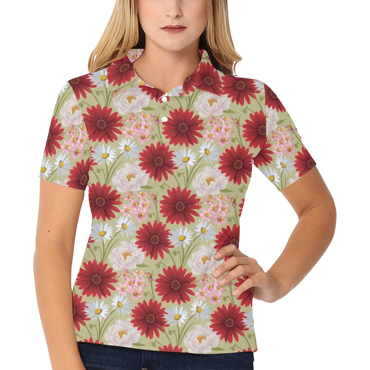 Gerberas Pattern Print Design GB07 Women's Polo Shirt