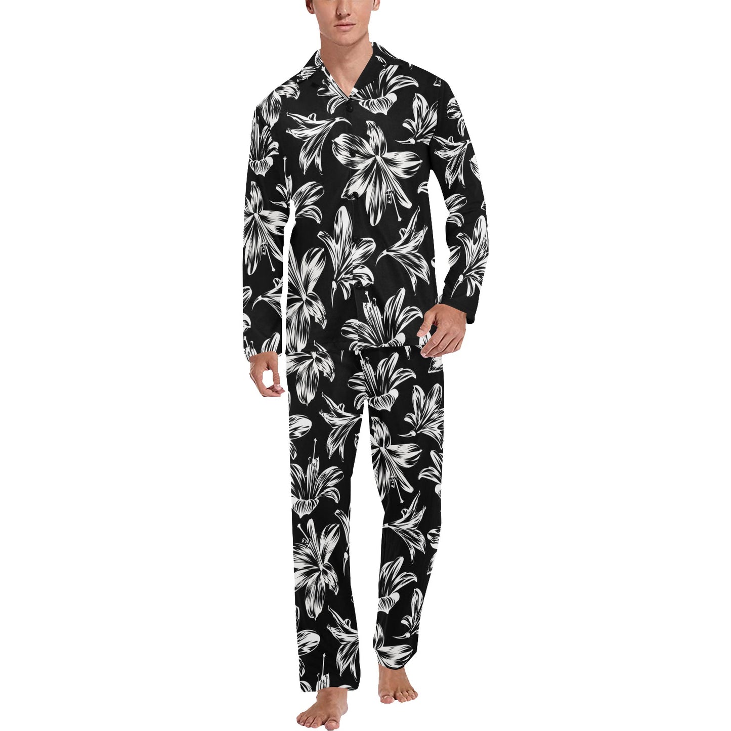 Amaryllis Pattern Print Design AL04 Men's Long Pajama Set